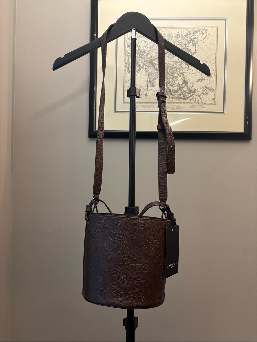 Weekend MaxMara Brown Embossed Leather Bucket Crossbody Bag
